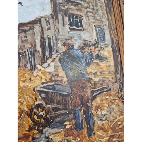 28 - George Cunningham (Sheffield Artist 1926-1994) Two oils on board of rustic labouring scenes