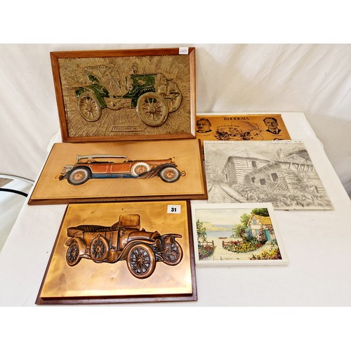 31 - Three Copper motoring plaques etc