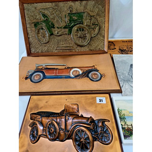 31 - Three Copper motoring plaques etc