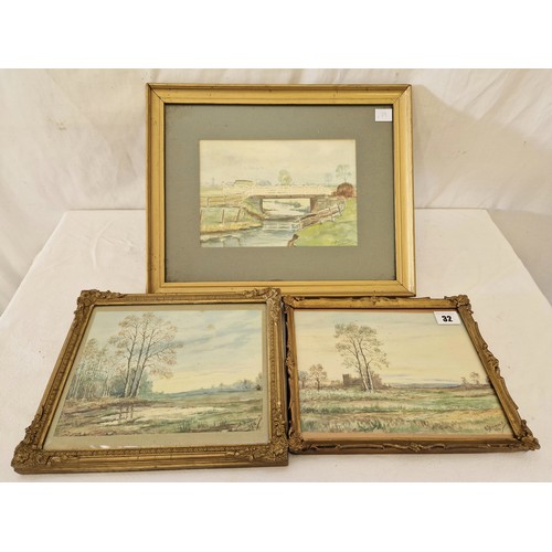 32 - S. Bullock, two water colours of rural landscapes signed lower right 1916 and a S. Bullock water col... 