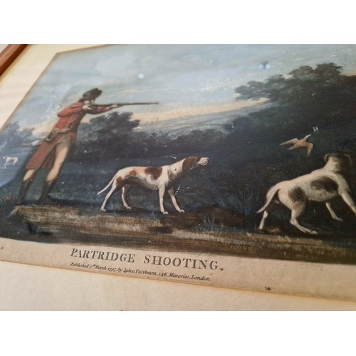 35 - A pair of over painted sporting prints Snipe and Partridge shooting, published 1797 by John Fairburn