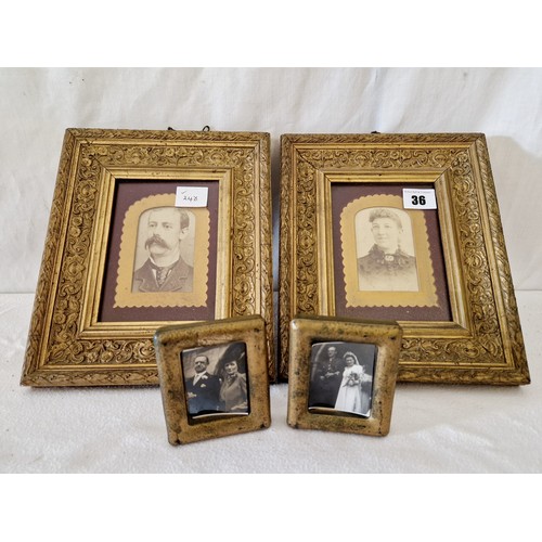 36 - Framed photographic portraits of an Edwardian lady and gentlemen