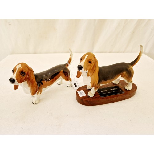 40 - Two Beswick gloss and bisque Bassett hound figures