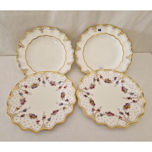 46 - Set of 4 Royal Crown Derby Lombardy white and gilt frilly plates