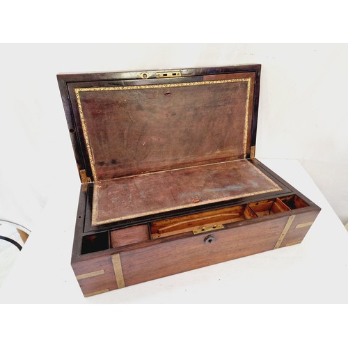 109 - Large Victorian mahogany brass bound writing box with cartouche and slope