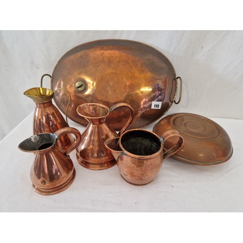 115 - Copper jugs and warming pans