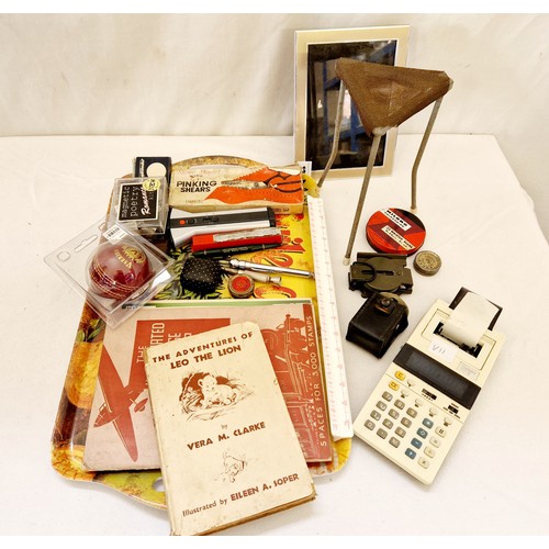 123 - Collectors lot including laboratory tripod, scale rule, cricket ball etc