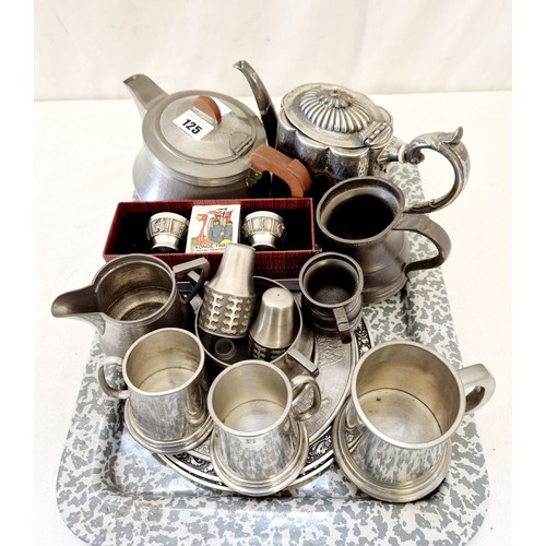 125 - Various metal ware and pewter tankards etc