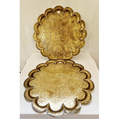 139A - Two Indian brass etched wall plaques approx.  62cm diameter