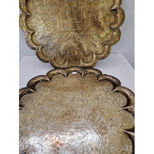 139A - Two Indian brass etched wall plaques approx.  62cm diameter