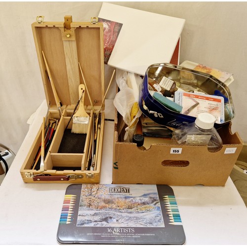 155 - Various artist materials, box easel etc