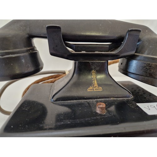 161 - Vintage field telephone on Bakelite plinth