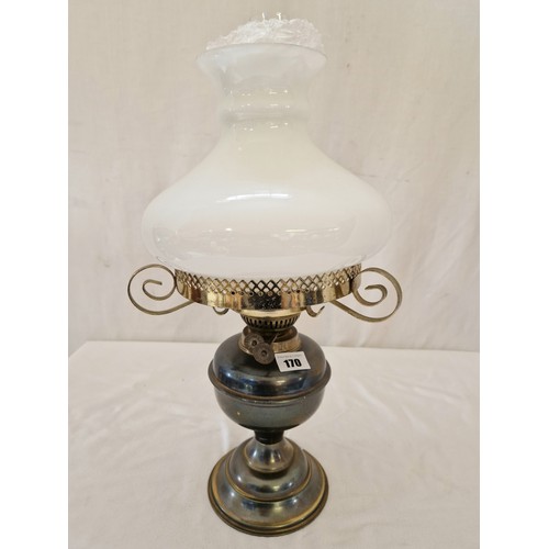 170 - Duplex brass oil lamp with glass shade and chimney