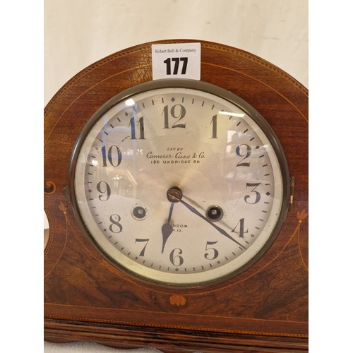 177 - Camerer Cuss & Co mahogany cased mantel clock with inlay