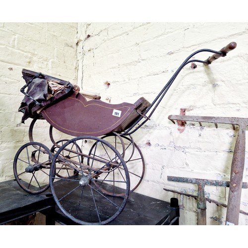 191 - Victorian dolls pram with iron spoke wheels