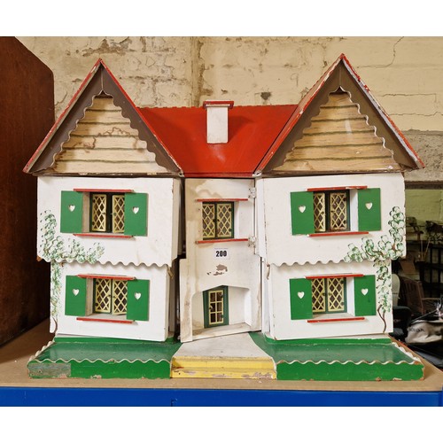 200 - Vintage twin gable wooden dolls house