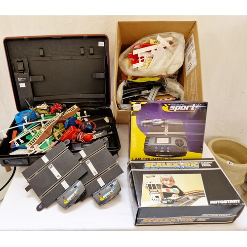 211 - Quantity of Scalextric including transformer, lap counter, auto start, crash barriers etc