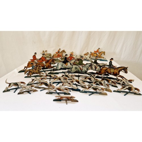 214 - Large quantity of vintage wooden cut-out illustrated hunting figures including 14 numbered mounted h... 