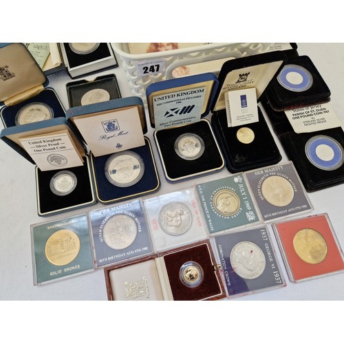 247 - Qty of GB coinage, crowns & Britannia proof coins, including Royal Mint 1/10 oz gold £10 proof; thre... 