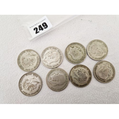 249 - Eight George V half crowns 1921 - 1933