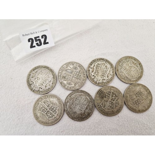 252 - Eight George V half crowns 1921 - 1933