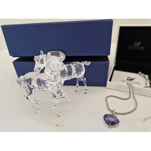 258 - Boxed Swarovski crystal equine group and Swarovski heart pendant