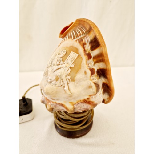 280 - Vintage electrified shell lamp with carved classical figure