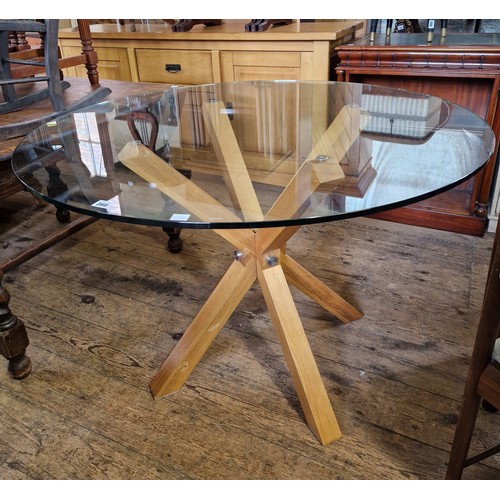 360 - Modern circular oak and glass dining table