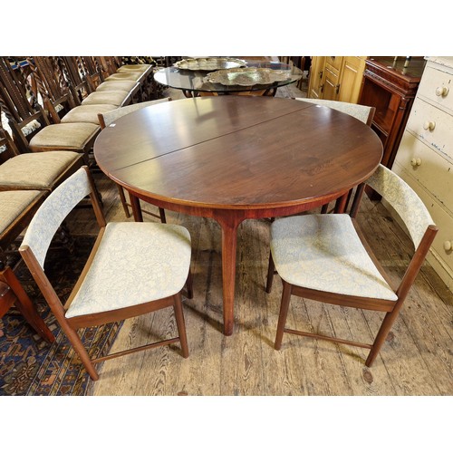 361 - Vintage teak dining suite comprising extending table and four upholstered chairs