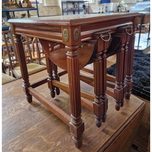 363 - Mahogany nest of three tables on fluted square legs