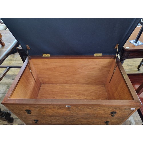 364 - A lift-lid storage box with upholstered top and vintage walnut 2-drawer dummy front