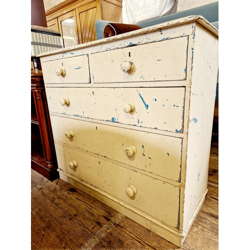 390 - Victorian painted pine chest of 2 over 3 drawers with bun handles