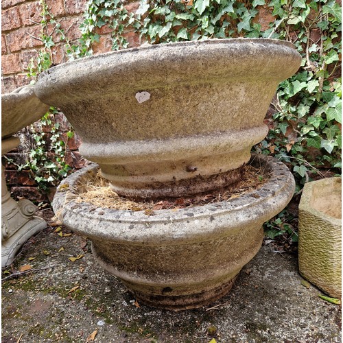 450 - Two large circular simulated stone planters