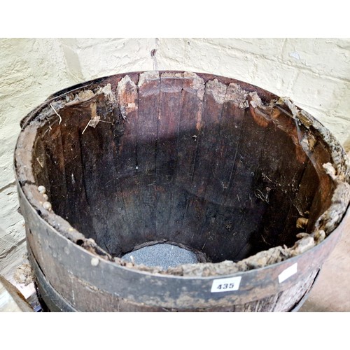 435 - Large oak barrel with metal banding (no ends)