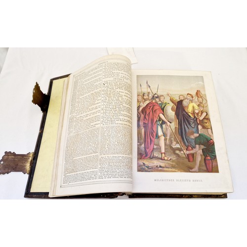 2 - Gilt leather and brass bound Holy Bible, Brown's Self Interpreting Family Bible with colour plates, ... 