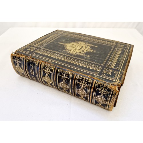 2 - Gilt leather and brass bound Holy Bible, Brown's Self Interpreting Family Bible with colour plates, ... 