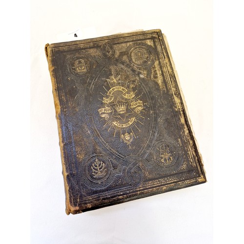 4 - Gilt leather bound Holy Bible Brown's Self Interpreting Family Bible by Edward Slater Bradford compl... 