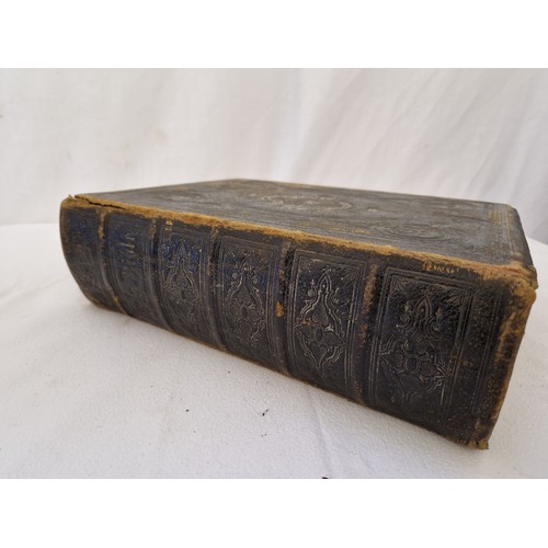 4 - Gilt leather bound Holy Bible Brown's Self Interpreting Family Bible by Edward Slater Bradford compl... 