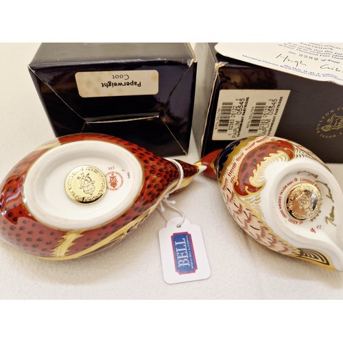 37 - Two boxed Royal Crown Derby bird paperweights Coot and Partridge, latter with certificate, both with... 