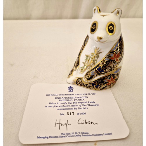 47 - Royal Crown Derby, Endangered Species paperweight, Imperial Panda with silver stopper and certificat... 