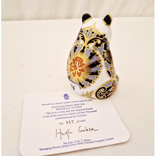 47 - Royal Crown Derby, Endangered Species paperweight, Imperial Panda with silver stopper and certificat... 