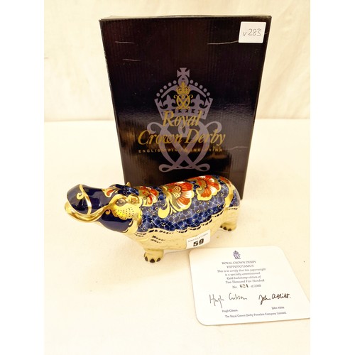 59 - Royal Crown Derby exclusive gold, Signature Edition, Hippopotamus, gold stopper, boxed with certific... 