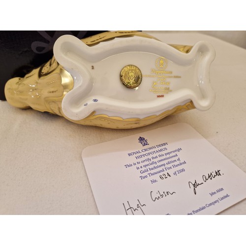 59 - Royal Crown Derby exclusive gold, Signature Edition, Hippopotamus, gold stopper, boxed with certific... 