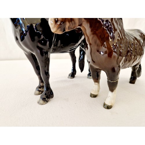 61 - Three Beswick gloss pony's and horses, repaired leg to brown and black horse