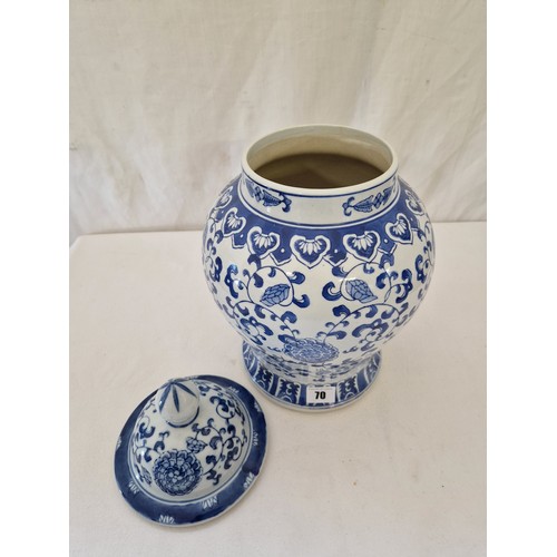 70 - Modern Chinese blue and white baluster form covered jar