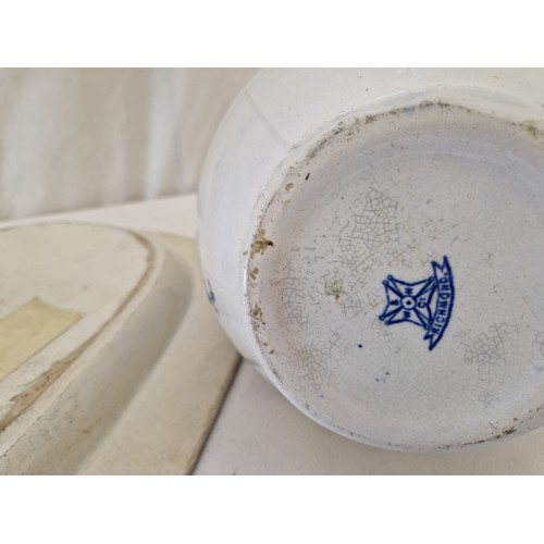 73 - Blue and white floral jug and Willow pattern meat plate