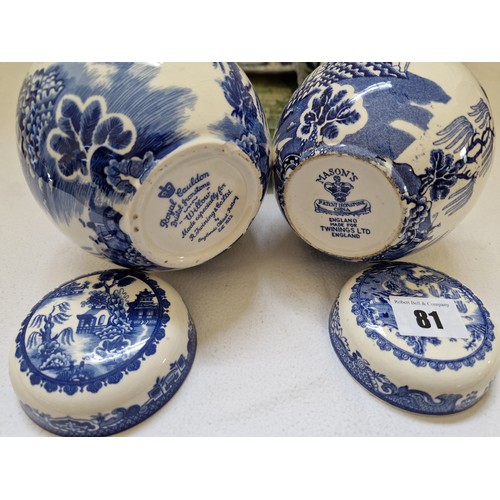 81 - Qty of blue and white ware including Cauldon covered jars