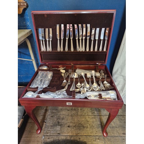 140 - Mahogany floor standing canteen of Arthur Price Sheffield EPNS cutlery