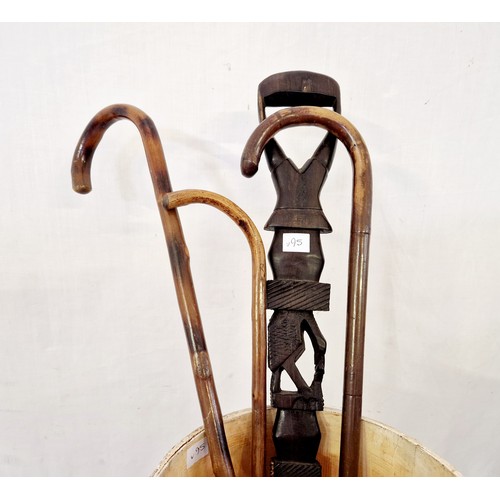 144 - Modern painted wooden stick stand and various sticks