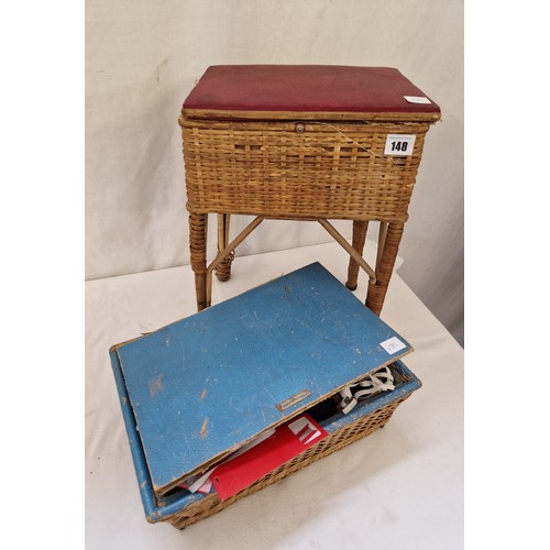 148 - Two vintage cane workboxes and contents